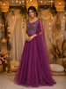 Wine Sequins and Beads Embroidered Design Net Gown