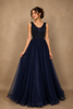 Navy Blue Beads And Glitter Worked Net Party Wear Gown