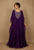 Violet Floral Embroidery IndoWestern Crepe Gown