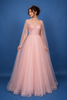 Blush Pink Sequins Designed Net Gown with Pearl Cape Sleeves