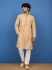 Sandal Beige Small Flower Designs Silk Kurta Set With Pant