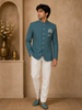 Teal Blue Floral Jodhpuri Men's Suit
