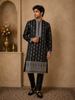 Black Floral Designed Cotton Kurta Set, With Pant