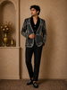 Black Abstract Embroidery Velvet Men's Suit