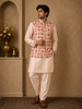 Peach Raw Silk Embroidery Indo-Western Sherwani Suit, with Pant