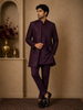 Wine Raw Silk Embroidered Indo-Western Sherwani Suit