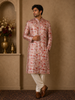 Peach Paisley And Sequins Embroidery Semi silk Kurta Set With Pant