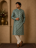 Green Sequins And Floral Embroidery Cotton Kurta Set With Pant
