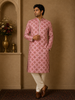 Pink Sequins And Floral Embroidery Cotton Kurta Set With Pant