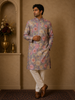 Purple Sequins And Floral Printed Semi Silk Kurta Set With Pant