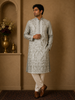 Pista Green Floral Embroidery Semi Silk Kurta Set With Pant