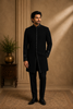 Deep Navy Blue Beads Embroidered Design Polynosic Sherwani Suit