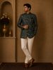 Dark Green Floral Designed Jodhpuri Men's Suit