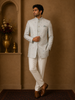 Grey Floral Designed Sherwani Suit