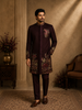 Deep Wine Maroon Floral Thread Embroidered Design Polynosic Sherwani Suit