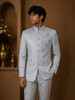 Grey Abstract Designed Jodhpuri Men's Suit