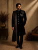 Classic Black Tree Motif Thread Embroidered Design Polynosic Men's Sherwani Suit