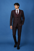 Burgundy Textured Solid Polyester Men's Suit with Pocket Chain Detailing
