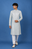 Icy Blue Geometric Sequin Designed Cotton Kurta