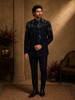 Navy Blue Beads Embroidered Design Polynosic Men's Suit