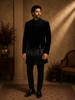 Black Abstract Beads Embroidered Design Velvet Indo-Western Men's Sherwani