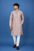 Elegant Beige Geometric Printed Cotton Kurta