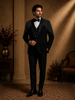 Black Intricate Black Beads Embroidered Design Brocade Men's Suit