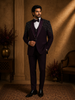Deep Wine Purple Intricate Black Beads Embroidered Design Brocade Men's Suit