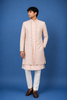 Peach Floral Embroidered Jacquard Sherwani Suit