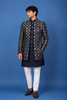 Navy Blue Geometric Motif Embroidered Jacquard Sherwani Suit