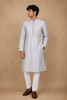 Light Grey Thread Embroidered Cotton Kurta for Men