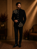 Black Floral Beads Embroidered Design Polynosic Men's Suit