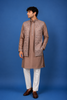 Cocoa Brown Floral Embroidered Brocade Kurta Pyjama