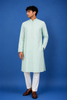 Sea Green Diamond Embroidered Cotton Kurta For Men