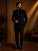Navy Blue Sequins and Beads Embroidered Design Velvet Men’s Suit