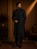 Bottle Green Beads Embroidered Design Brocade Indo Western Sherwani Set