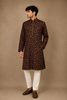Black Floral Printed Cotton Kurta for Men