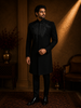 Navy Blue Heavy Beads Embroidered Design Polynosic Indo Western Men's Sherwani Set