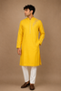 Yellow Embroidered Cotton Kurta for Men