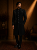 Navy Blue Heavy Beads Embroidered Design Polynosic Indo Western Men's Sherwani Suit with Unstitched Pant