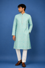 Pastel Green Floral Embroidered Cotton Kurta for Men