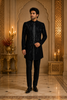 Navy Blue Heavy Sequins Embroidered Design Polynosic Indo Western Men's Sherwani Set