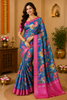 Teal Blue Floral Prints Fancy Georgette Saree