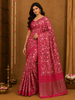 Pink Floral Printed Chanderi Cotton Saree with Contrast Border