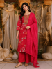 Pink Floral Embroidered Design Cotton Straight Cut Salwar Suit with Dupatta