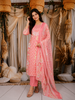 Peach Pink Floral Printed Design Cotton Anarkali Salwar Suit with Dupatta