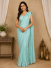 Sky Blue Georgette Ready To Wear Saree With Self Floral Designs