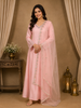 Peach Pink Floral Sequins Embroidery Silk Cotton Salwar Suit