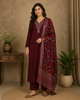 Dark Red Floral Designed Straight Cut Salwar Suit Online