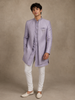 Lavender Diamond Woven Design Jacquard Sherwani Suit with Brooch